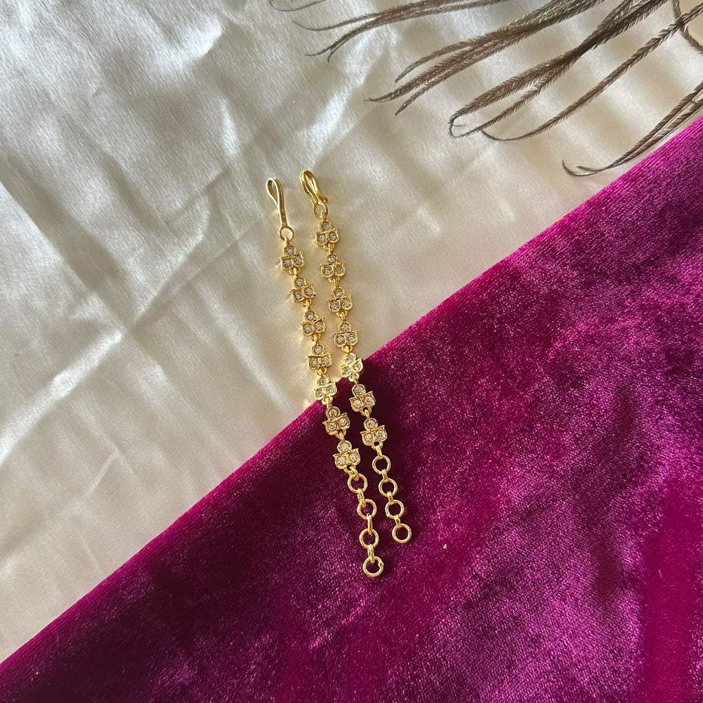Panchaloham Ornamental Ear Chain Pair with Clear Accents