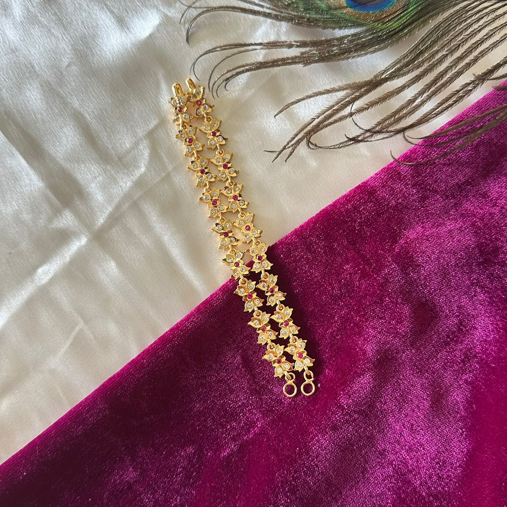 Panchaloham Floral Ear Chain Pair with Pink Accents