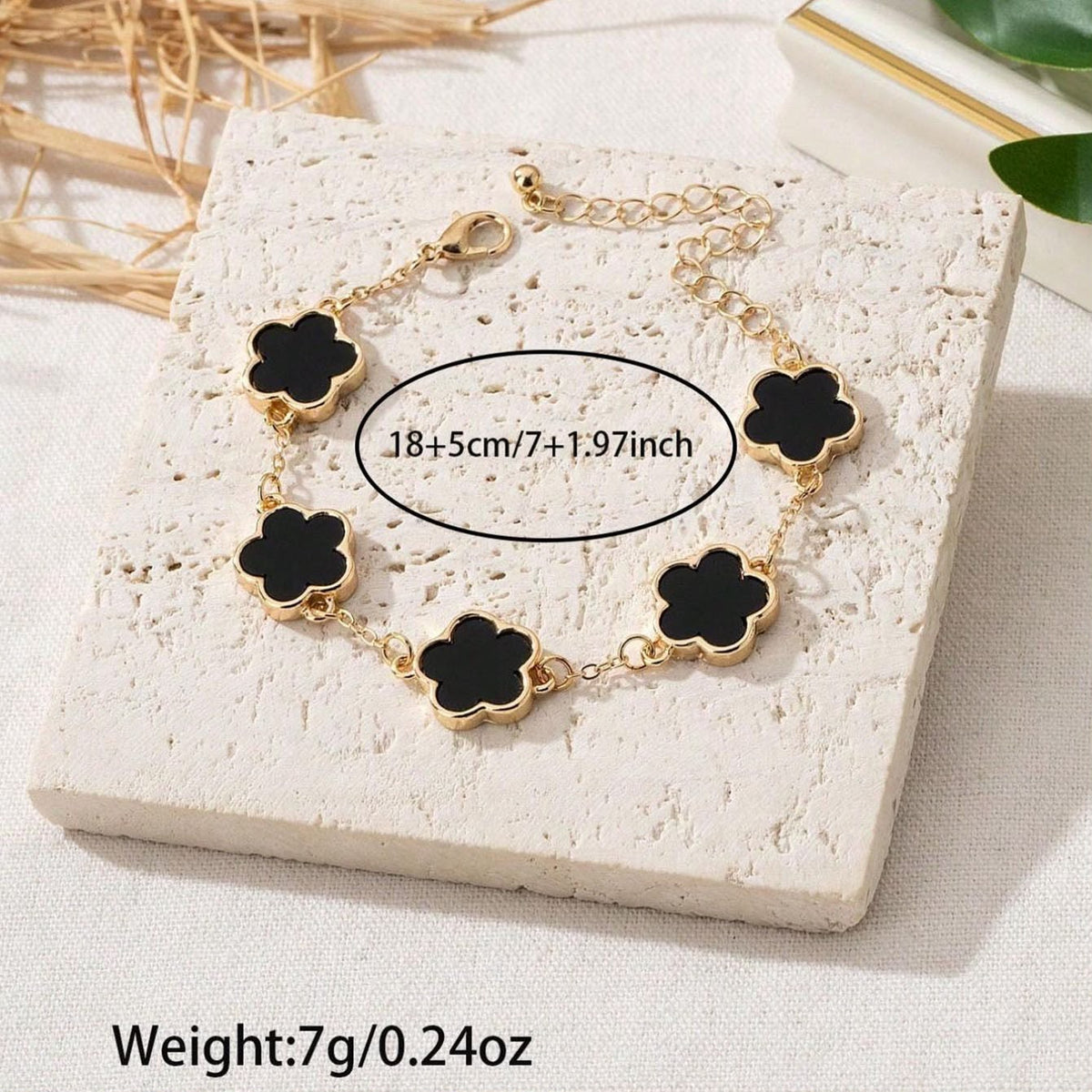 18K Gold Plated Black Clover Chain Bracelet