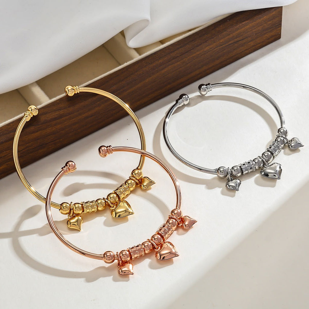 18K Gold Plated Rose-Gold-Tone Triple Heart Charm Cuff Bracelet (set of 3)