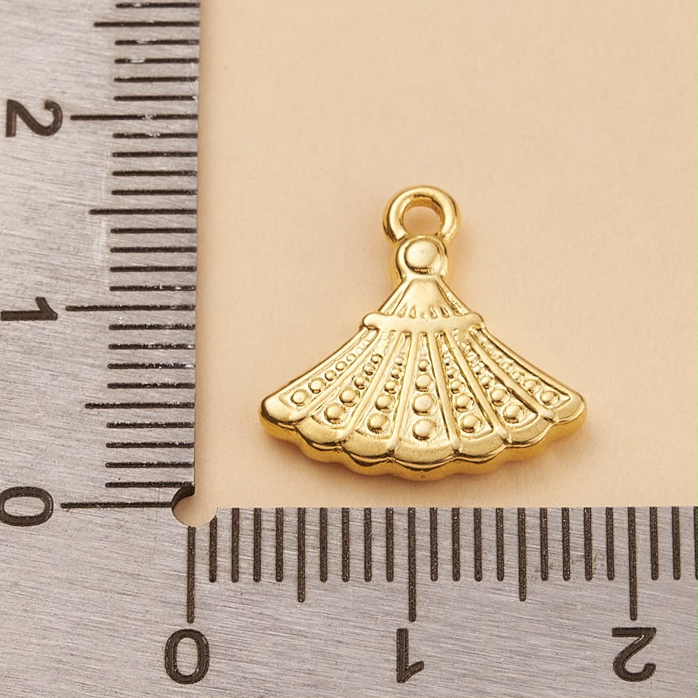 18K Gold Plated Embossed Fan Charm Pendant
