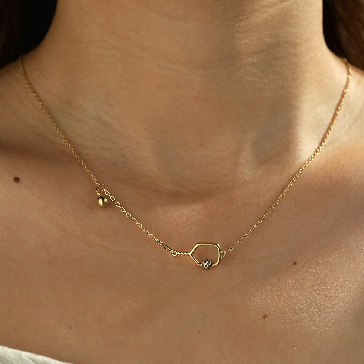 18K Gold Plated Blue-Accent Oval Clasp Chain Necklace