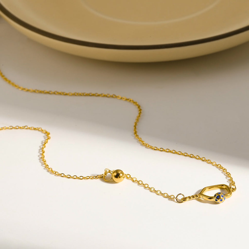 18K Gold Plated Blue-Accent Oval Clasp Chain Necklace