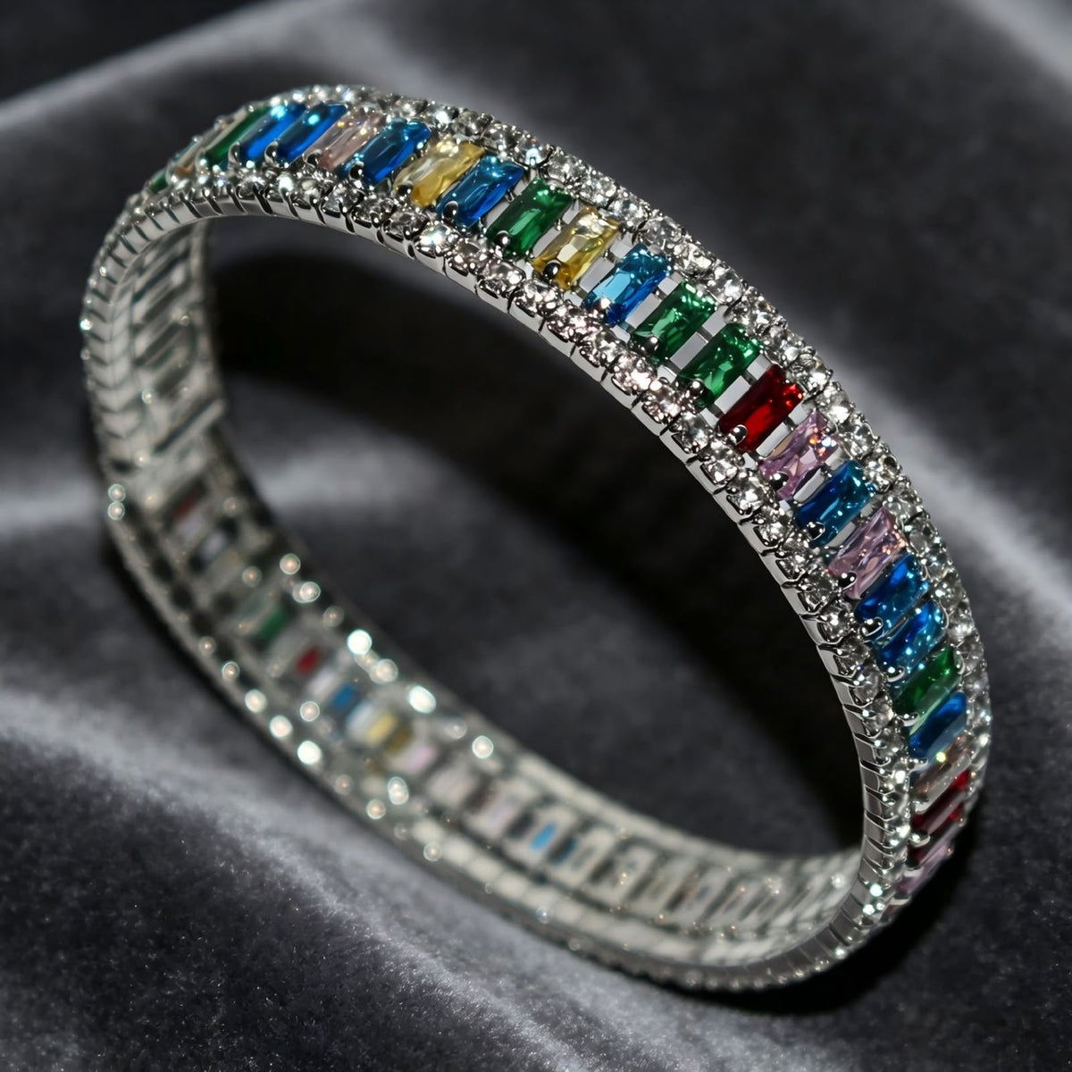 18K Gold Plated Pink Baguette Clear-Accent Cuff Bracelet