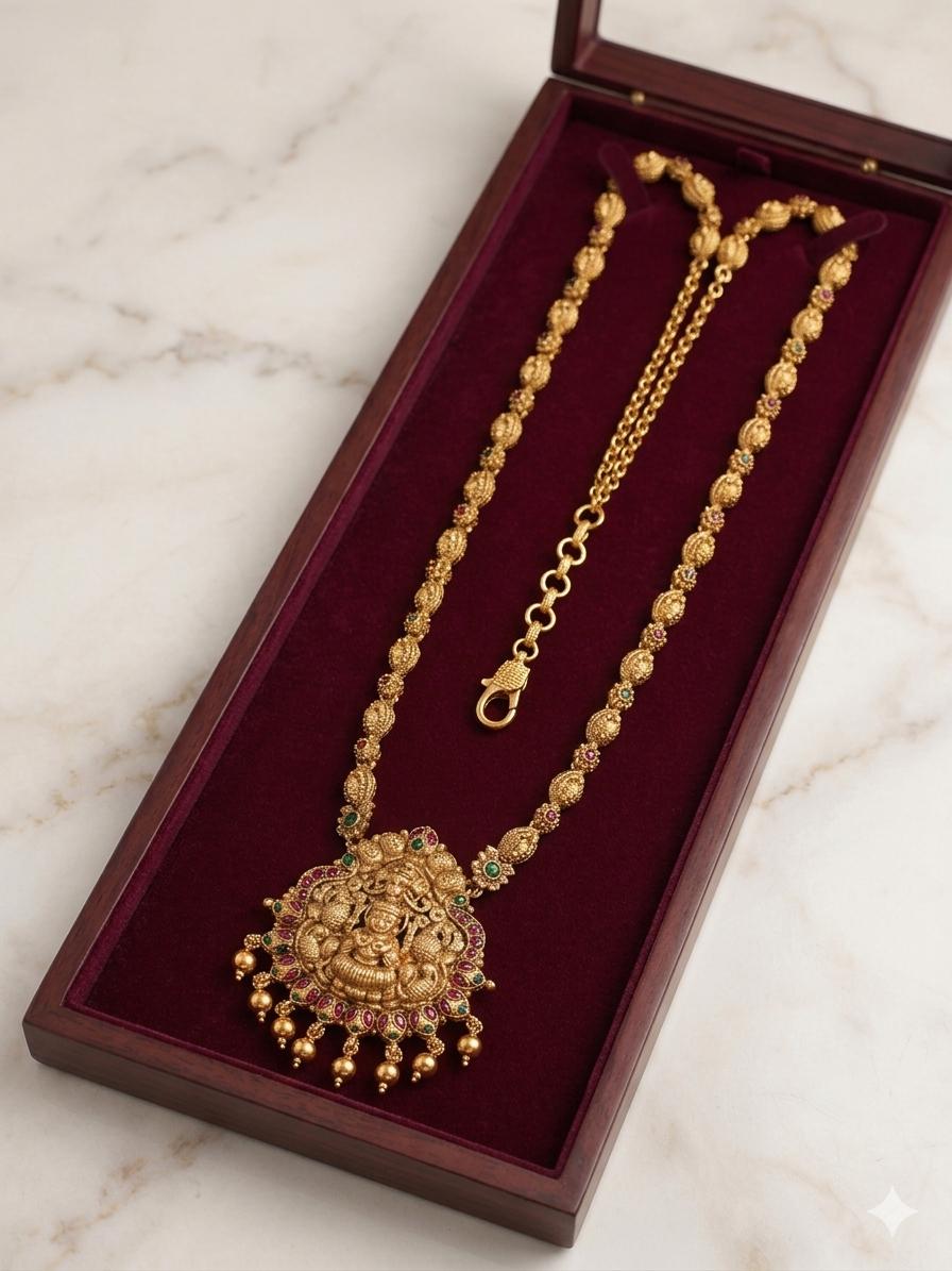 Antique Matte Finish  Gold Temple Lakshmi Bead Haram