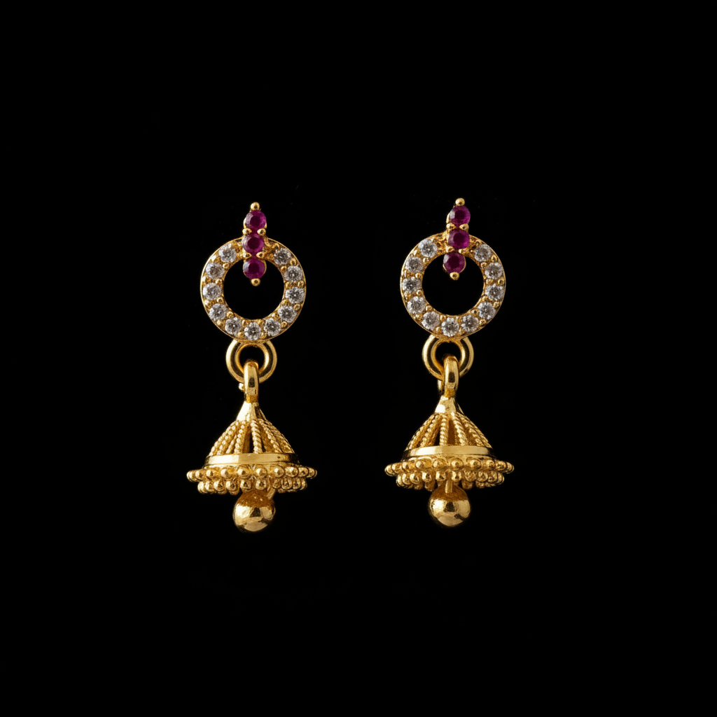 Baby Jhumka earrings on black background