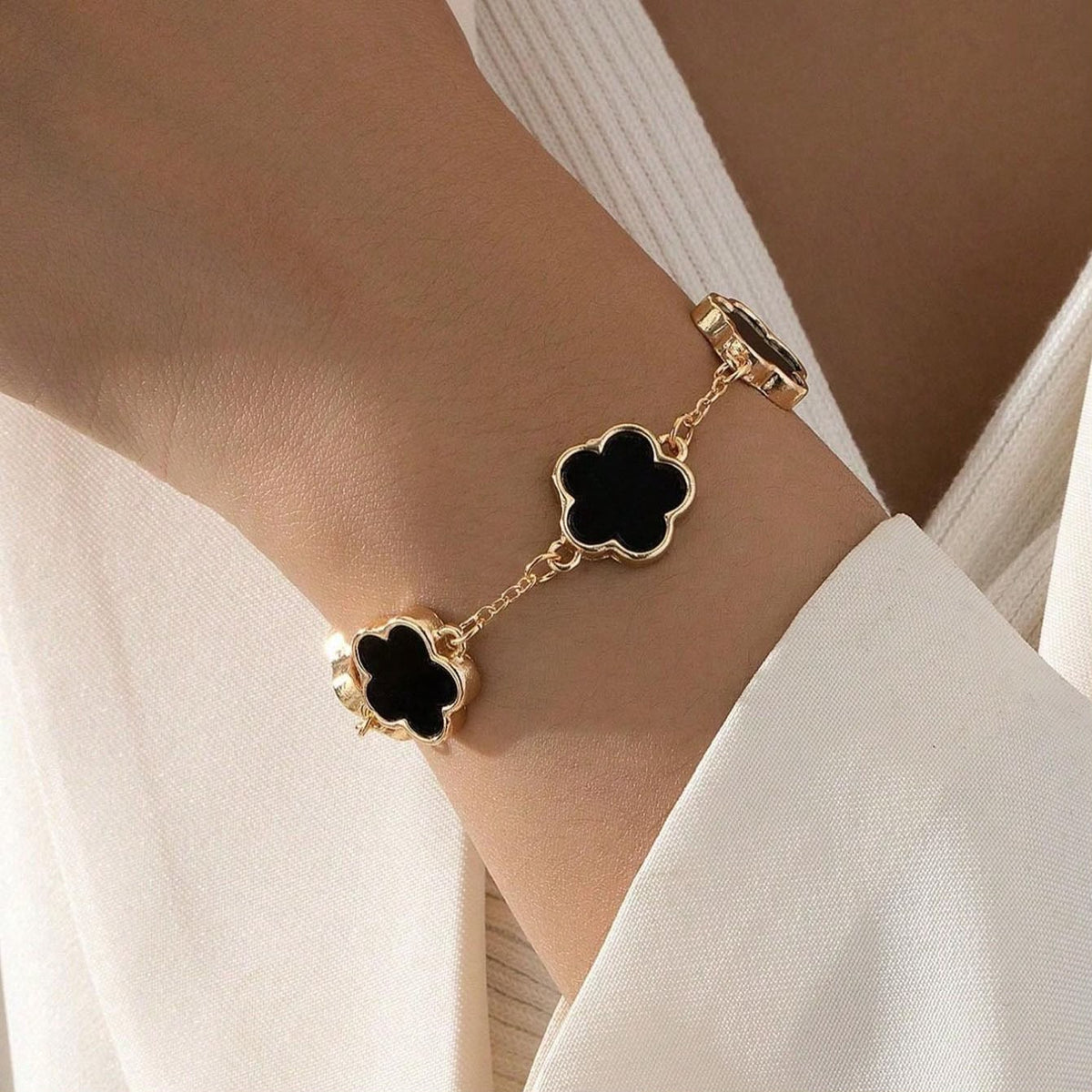18K Gold Plated Black Clover Chain Bracelet