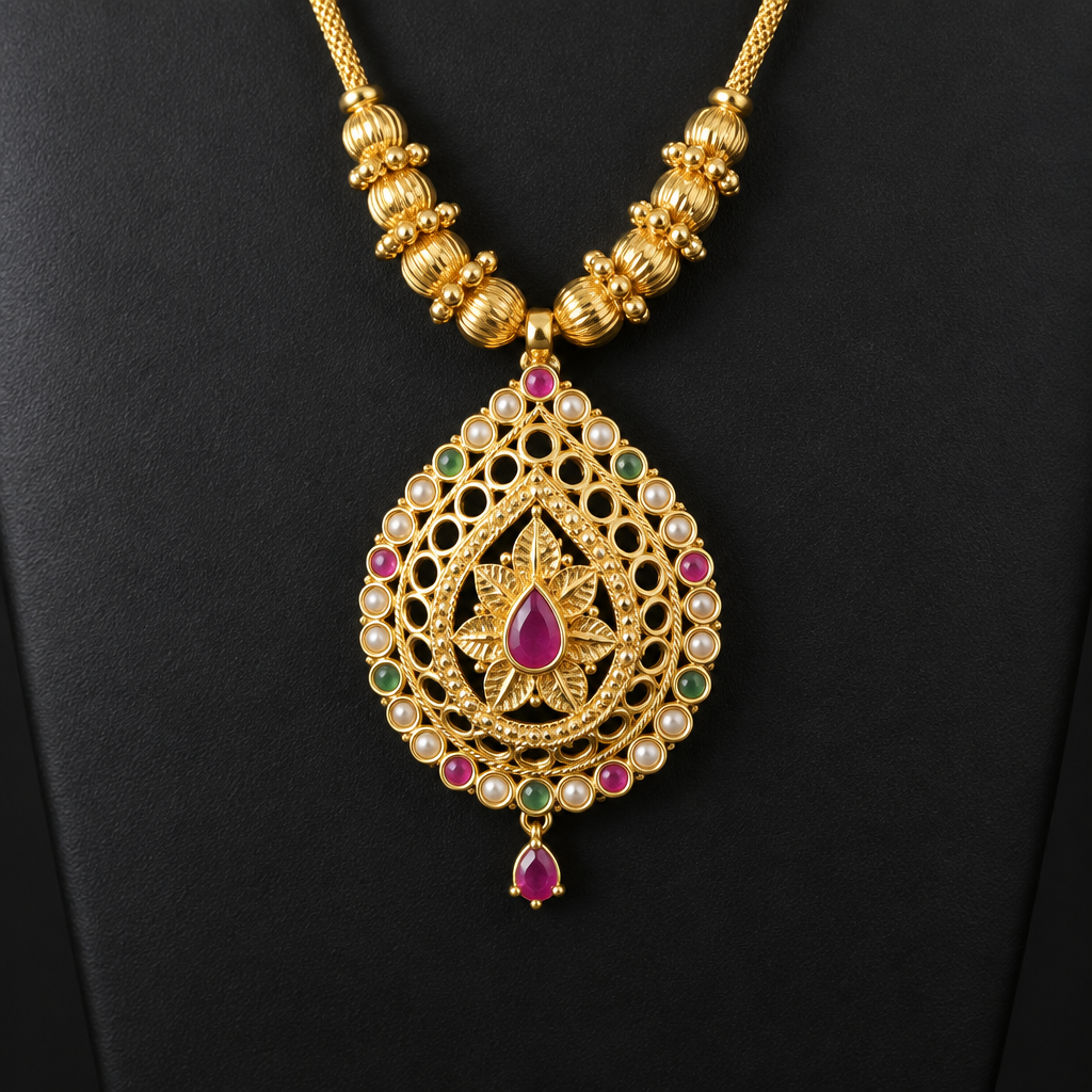 Close-up of the teardrop pendant