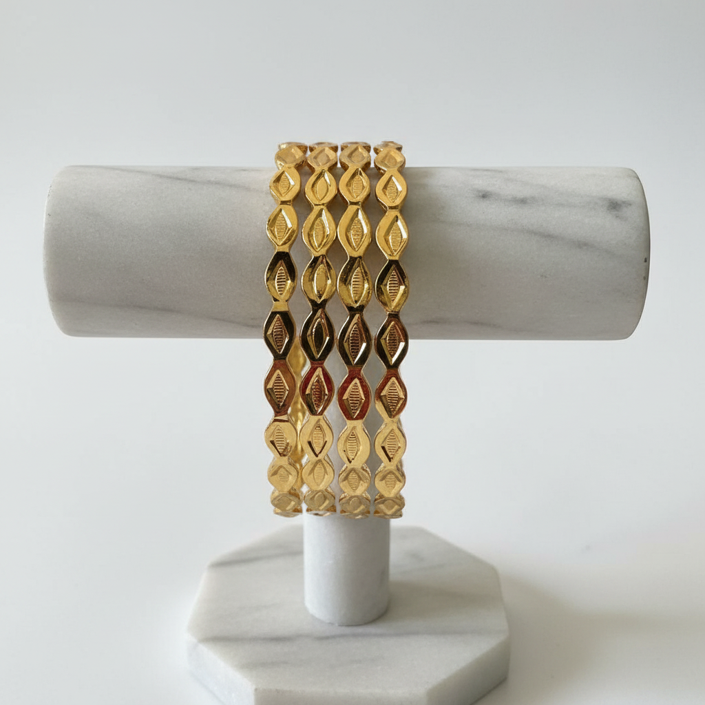 Diamond Link Gold Bangles on Stand
