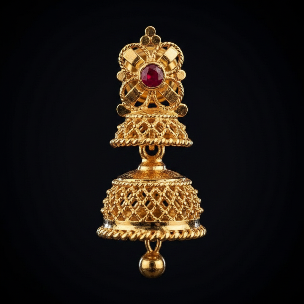 Double Jhumka Earrings Close-up