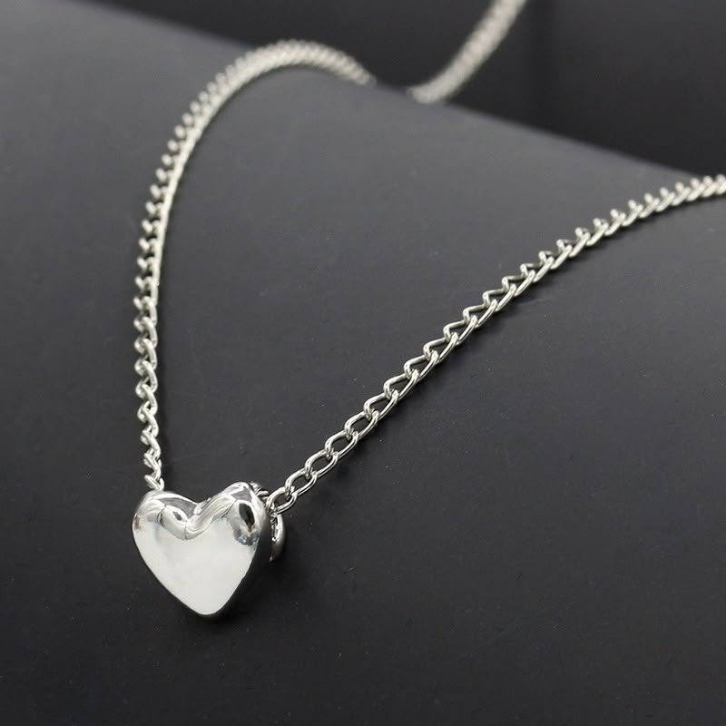 Silver Plated Polished Heart Pendant Curb Chain