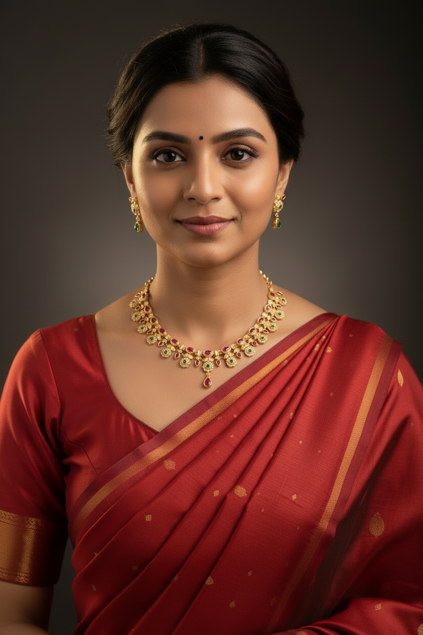 Full Face Model with Ruby Emerald Necklace