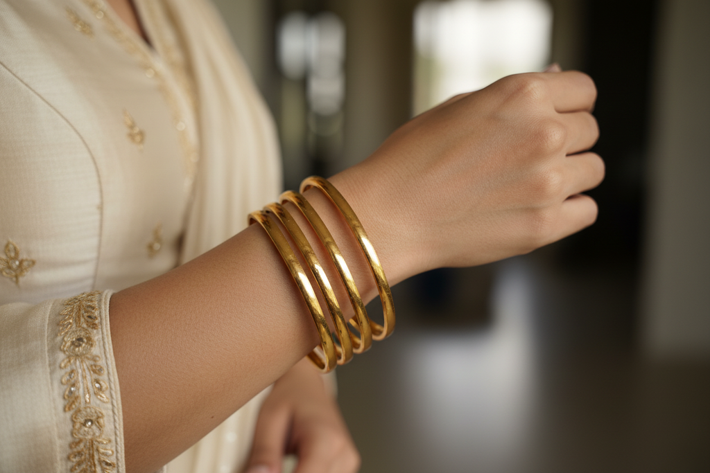 Girl Wearing 4 Gold Bangles
