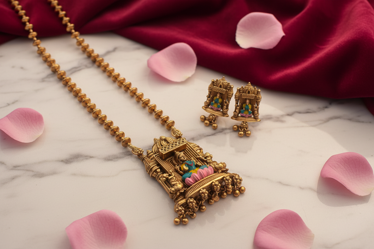 Goddess Lakshmi Temple Necklace Set - Website Photo