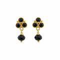 Gold and black onyx earrings on white background - no reflection bright gold