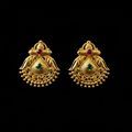 Gold Annapakshi fan earrings on black background