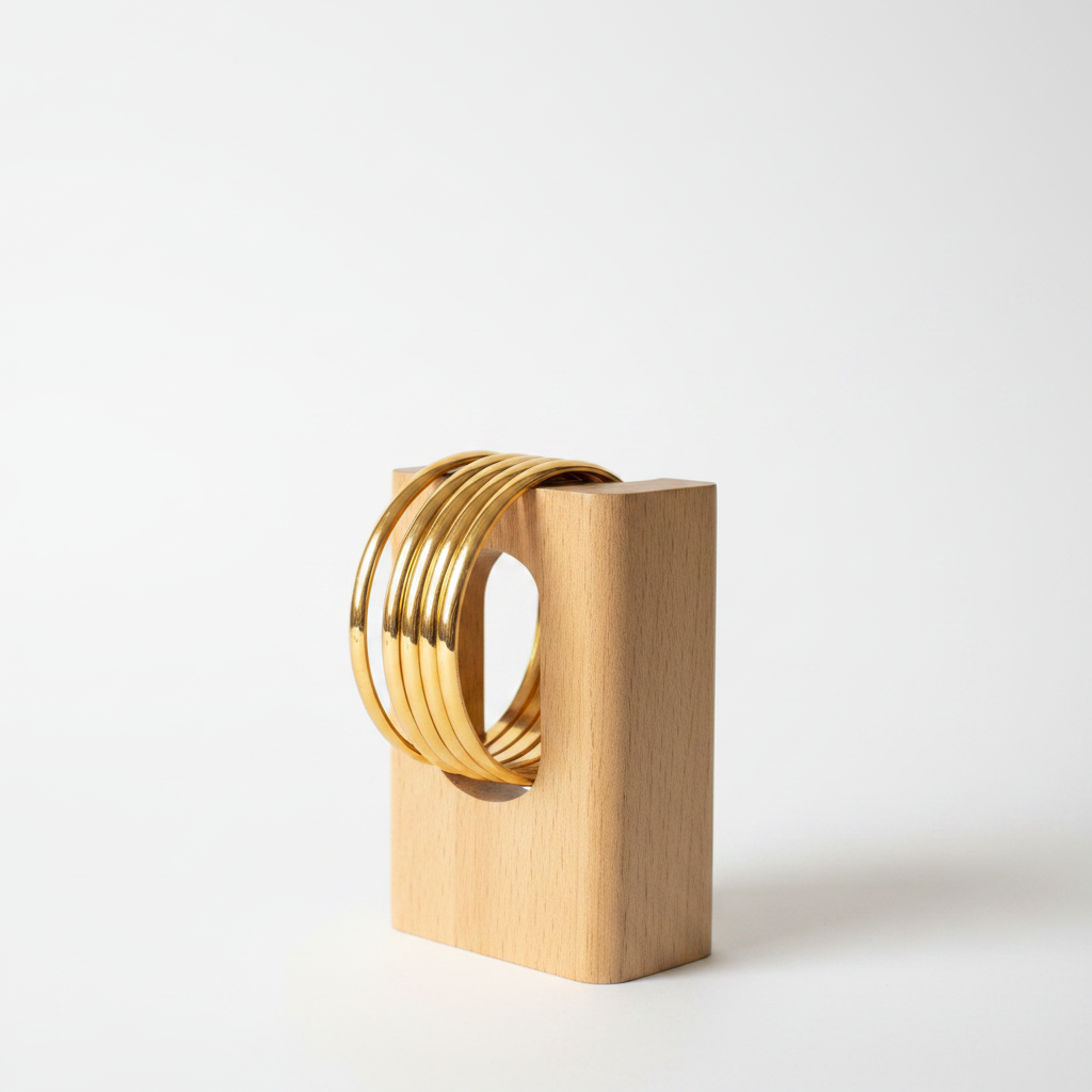 Gold Bangles on Wooden Stand