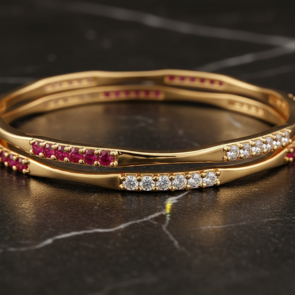 Gold Bangles - Zoomed Stone Detail