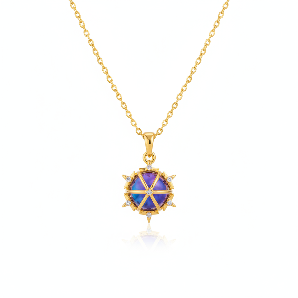 Gold Celestial Orb Star Cage Necklace Web View