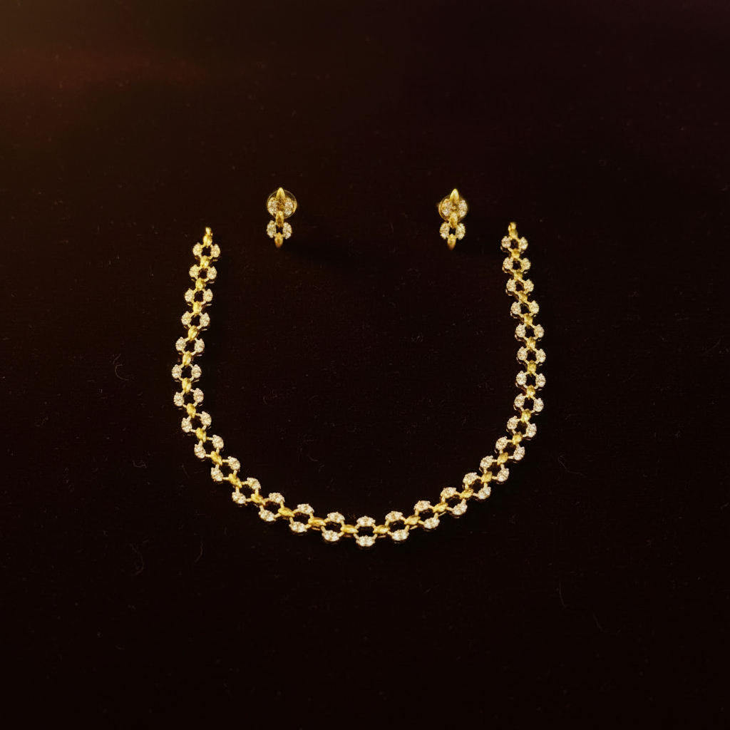 Gold CZ Necklace & Earrings – Maroon Velvet Zoomed Premium
