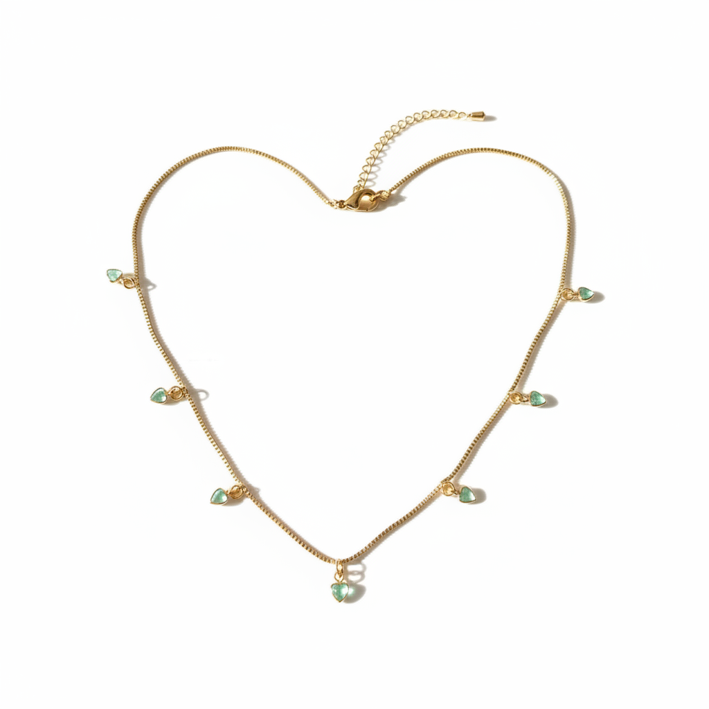 Gold Heart Charm Chain Clean White Background