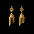 Gold Jhumka Earrings on Black Background