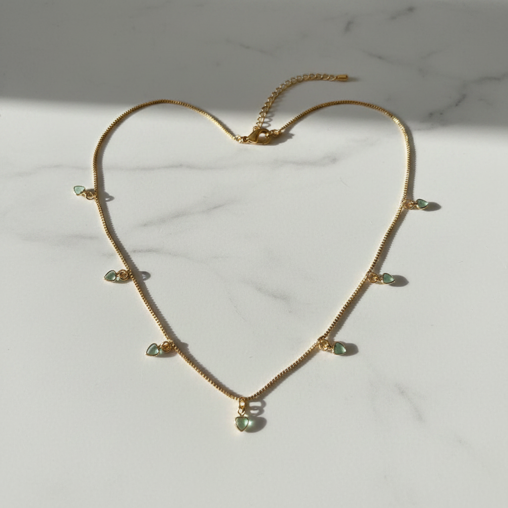 Gold Micro Heart Charm Chain Necklace