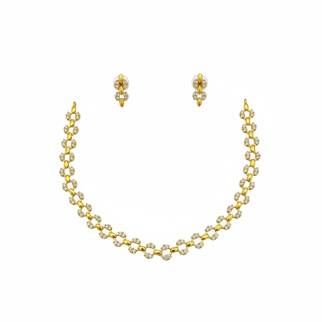 Gold Necklace & Earrings – White Background Cutout