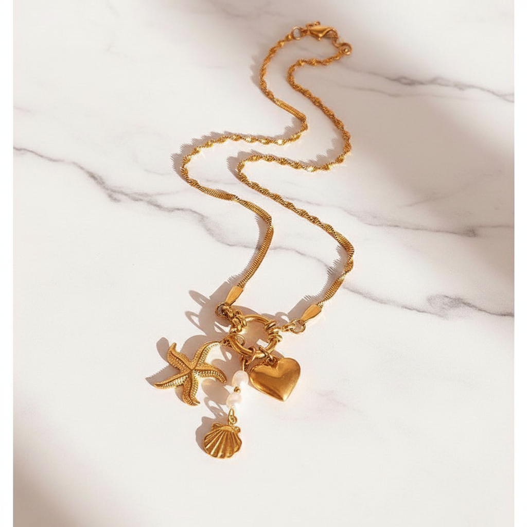 Gold Ocean Charm Necklace Beautified