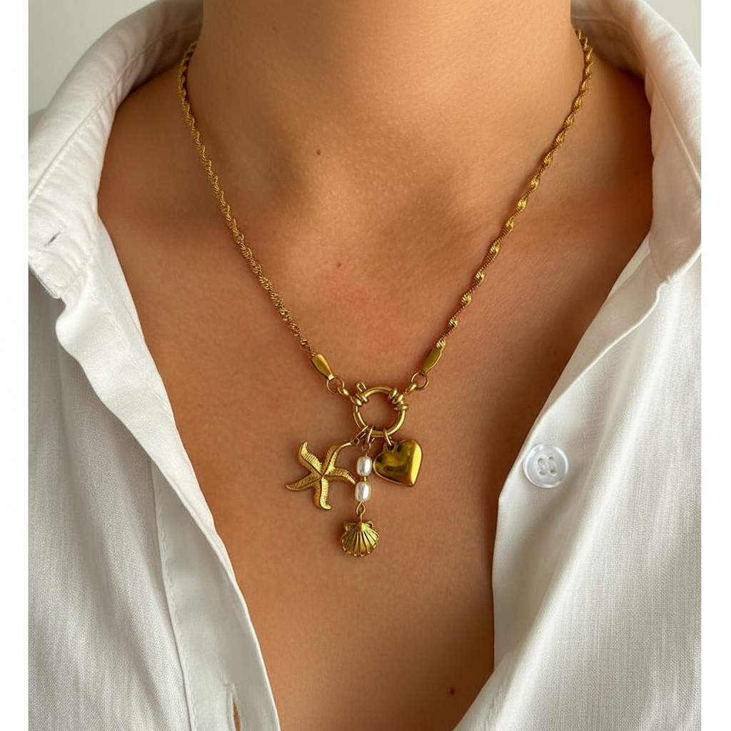 Gold Ocean Charm Necklace Brighter