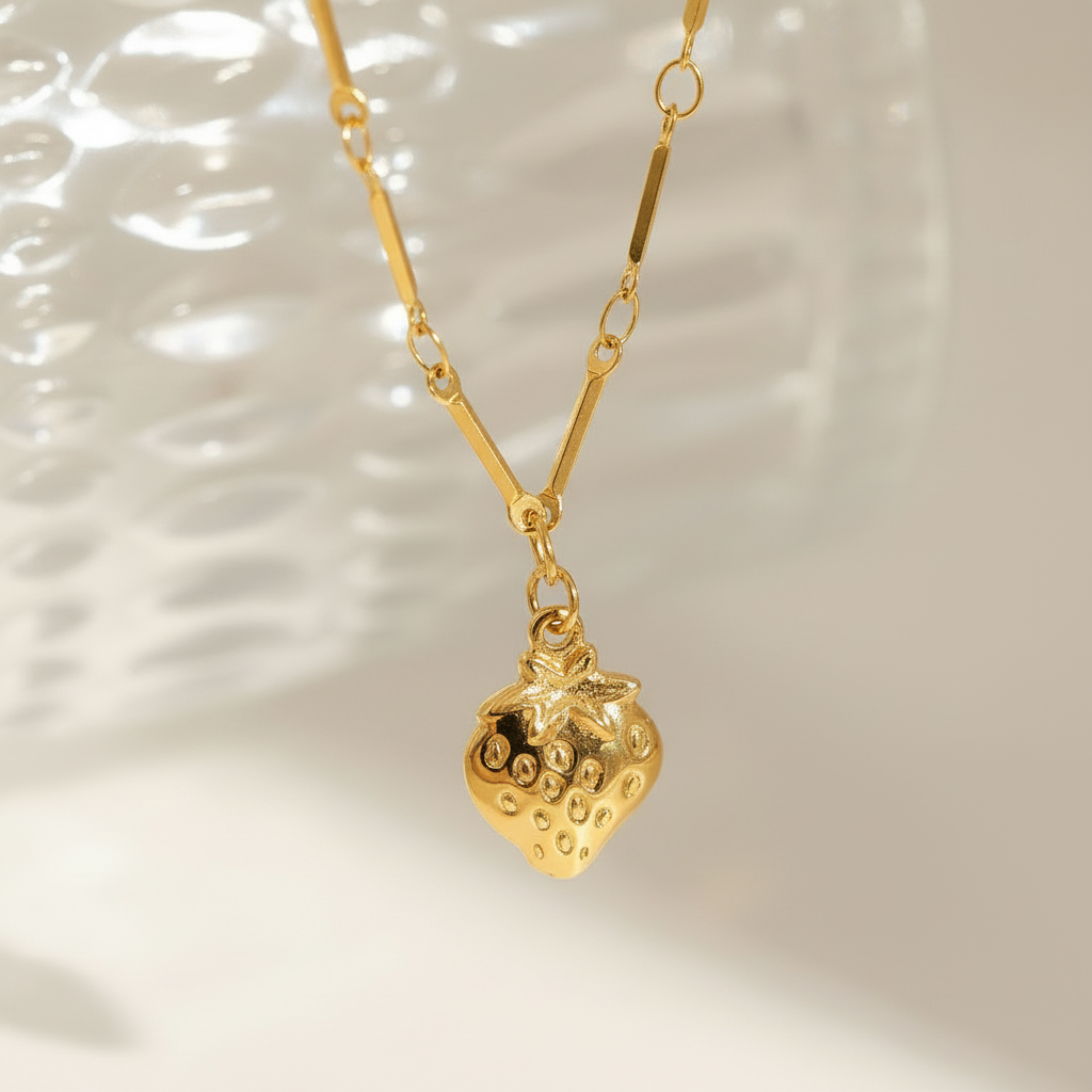 Gold Strawberry Pendant Zoom