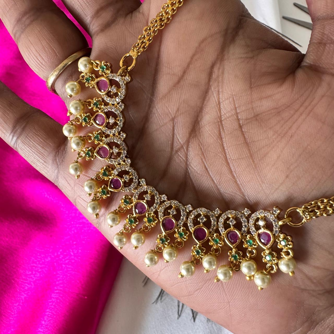 Premium Antique Ruby Emerald Pearl Necklace