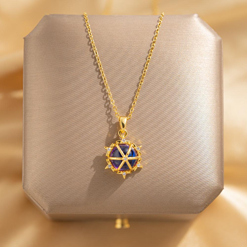 Anti tarnish Gold Plated Celestial Orb Star Cage Necklace — Blue Purple Crystal