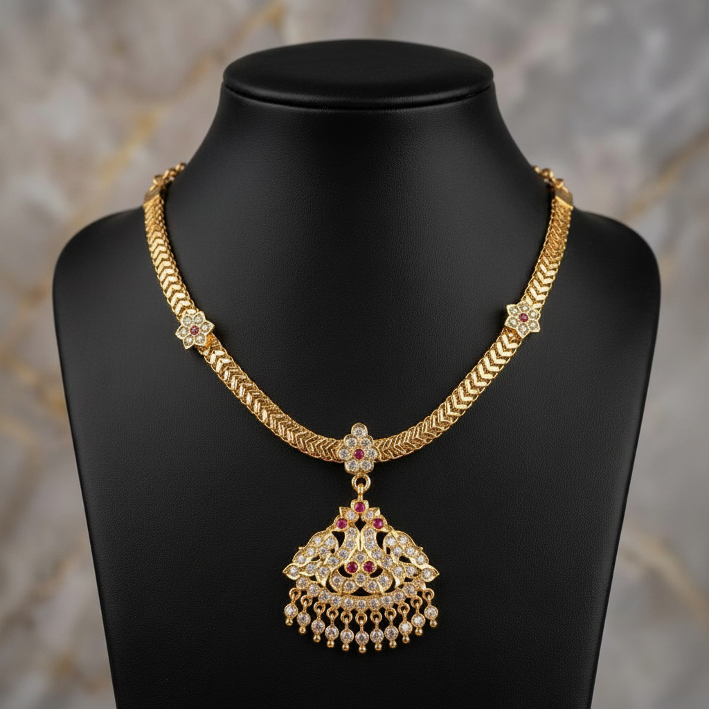 Royal Peacock Gold Necklace - Square