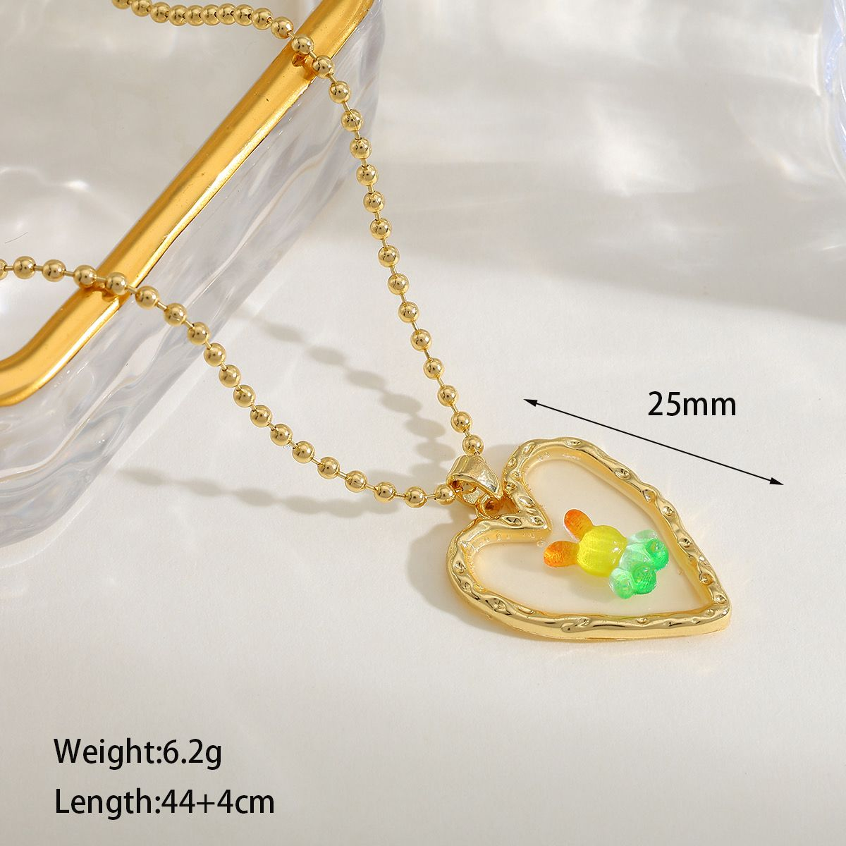 Anti tarnish Gold Heart - Teddy Pendant chain with Colorful Beadsnish