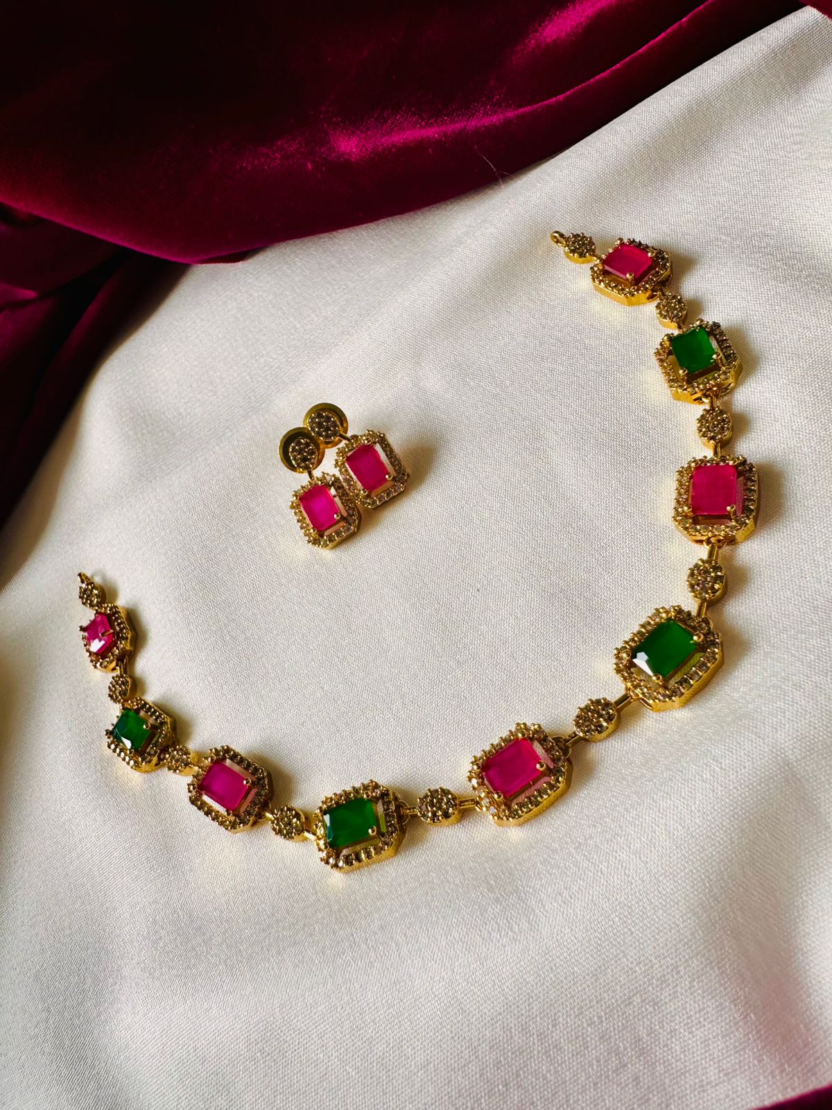 Elegant Multi-Gem Emerald Ruby Necklace