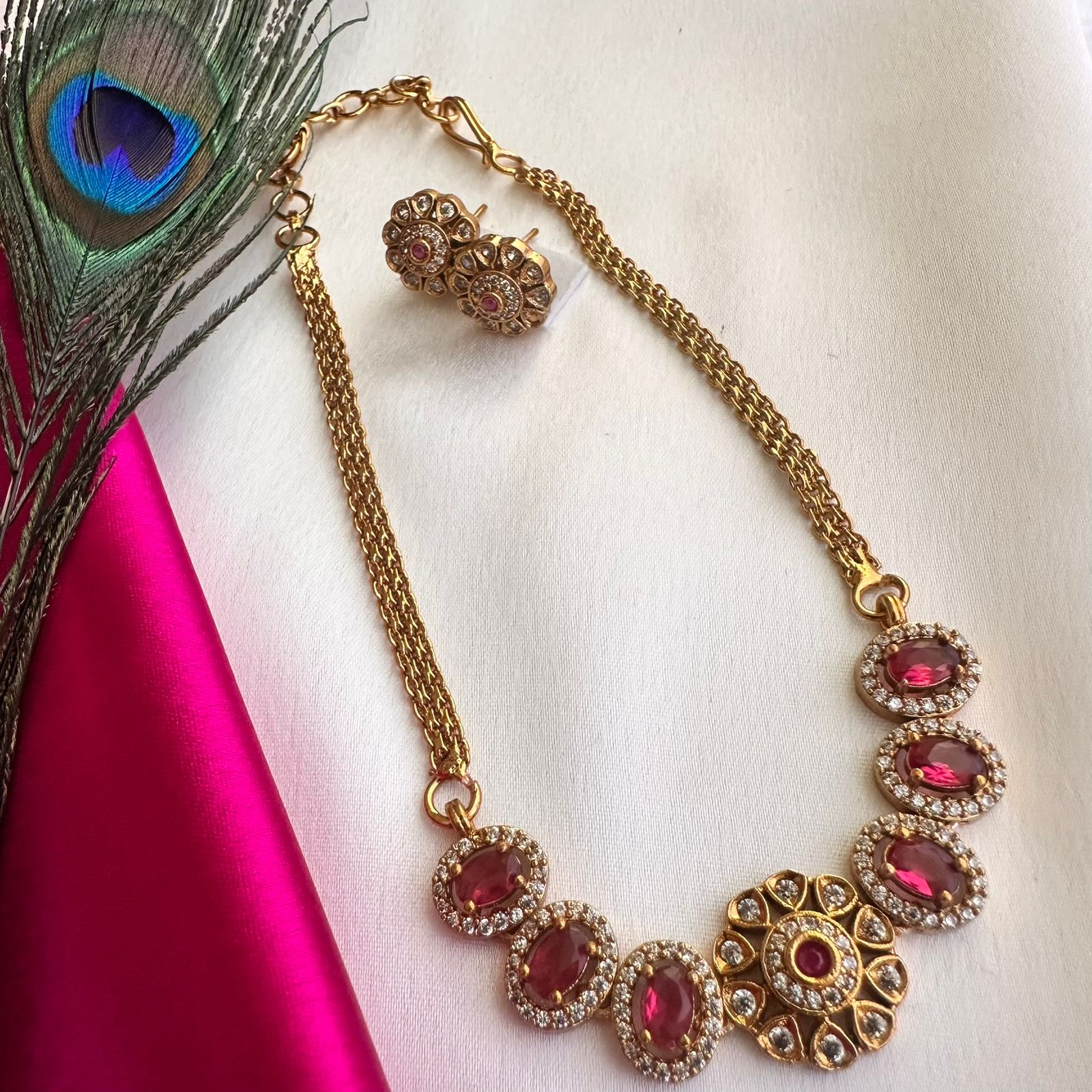Vintage Oval Ruby Gold Necklace Set - kids chocker