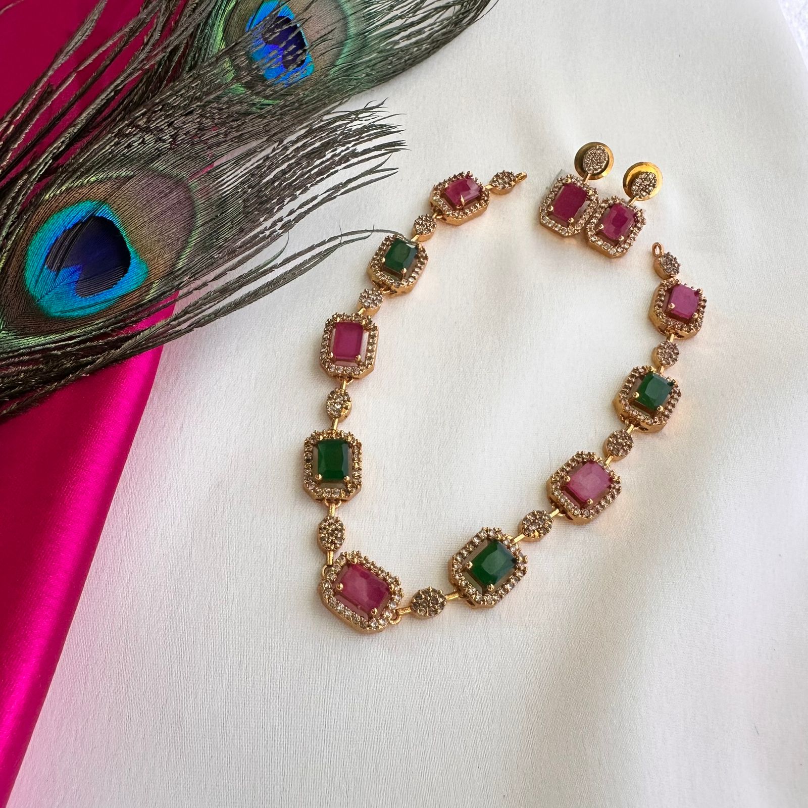 Elegant Multi-Gem Emerald Ruby Necklace