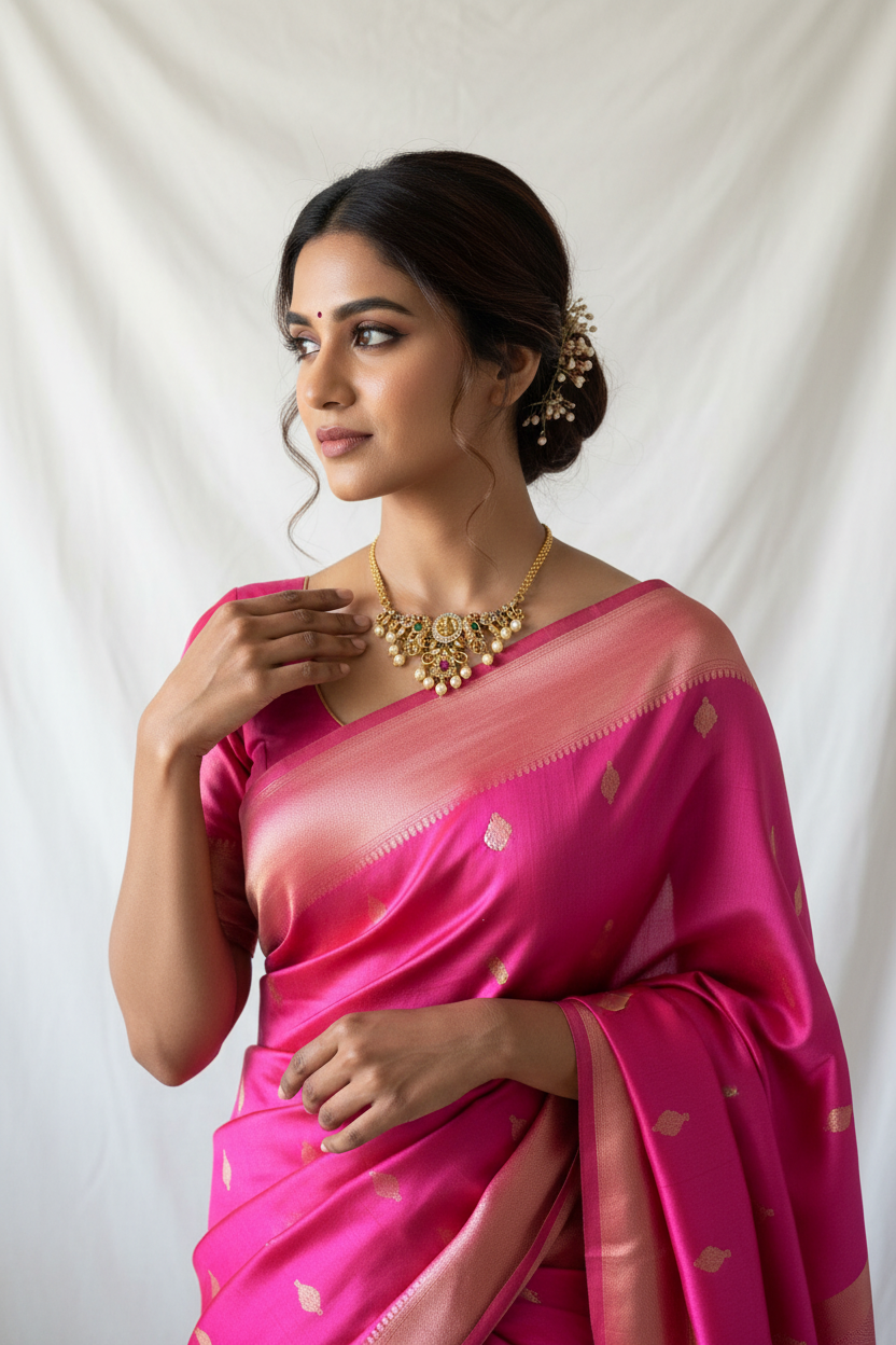 Indian Woman Wearing Temple Necklace