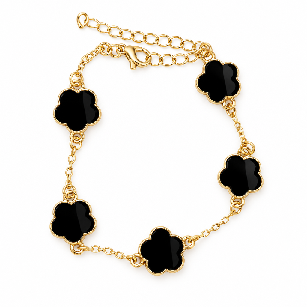 18K Gold Plated Black Clover Chain Bracelet