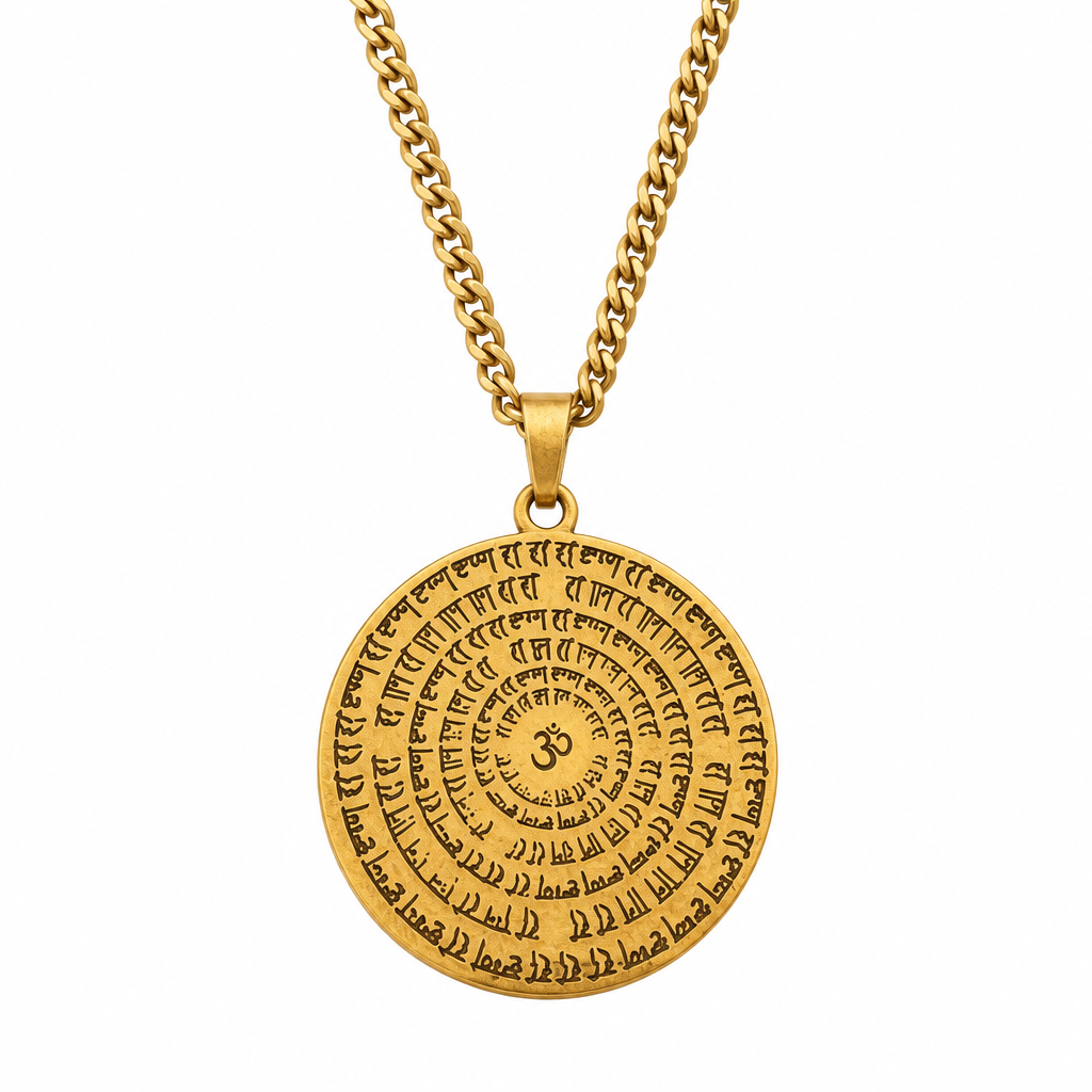 18K Gold Plated Om Script Medallion Pendant Chain