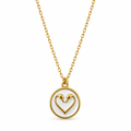 18K Gold Plated White-Inset Heart Medallion Pendant Chain