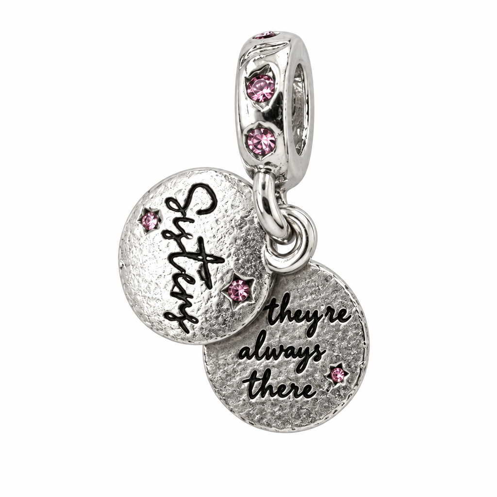 Silver-Coated Sisters Double-Disc Charm Pendant