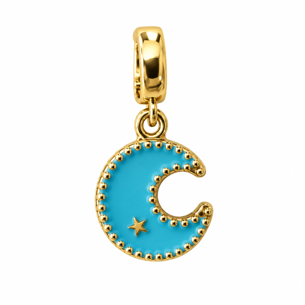 18K Gold Plated Turquoise Crescent Moon Charm Pendant