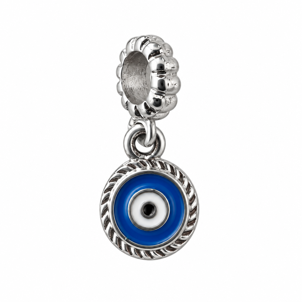 Silver-Coated Blue Evil Eye Charm Pendant