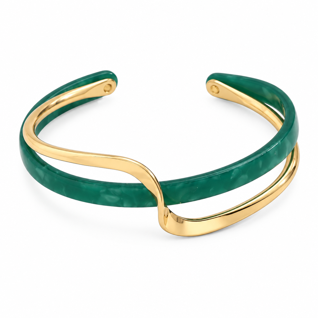 18K Gold Plated Green Crossover Cuff Bracelet