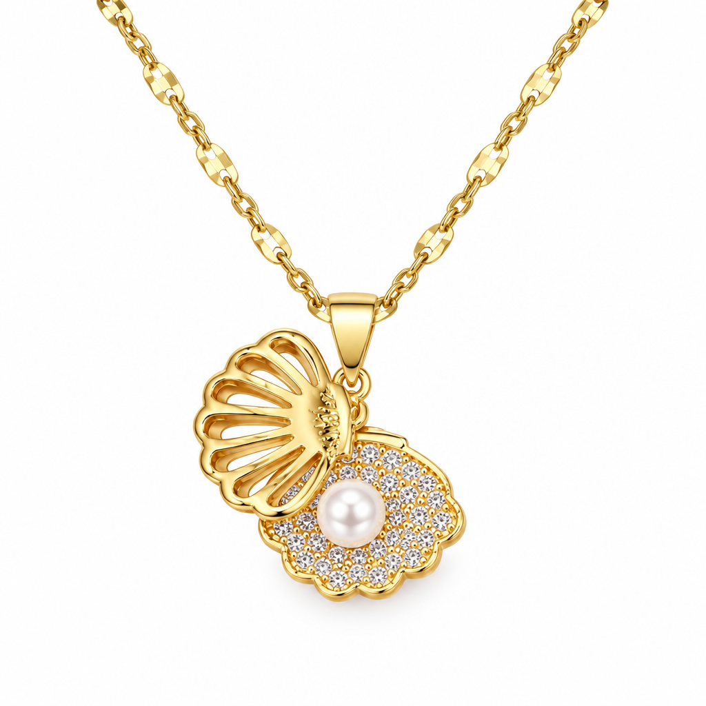 18K Gold Plated Seashell Pearl-Accent Pendant Chain