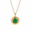 18K Gold Plated Green Textured Medallion Pendant Chain