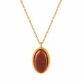 18K Gold Plated Reddish Brown Oval Pendant Chain