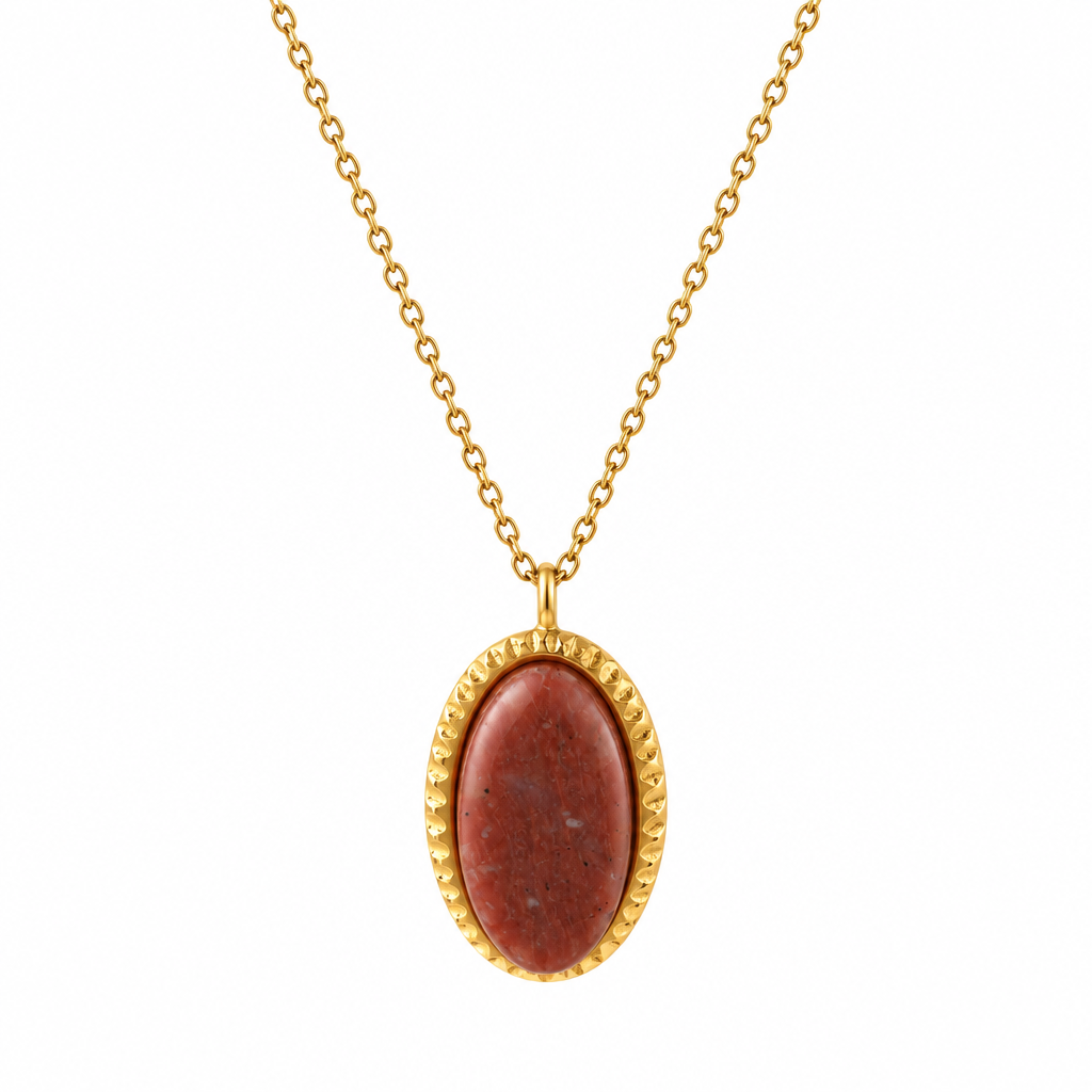 18K Gold Plated Reddish Brown Oval Pendant Chain